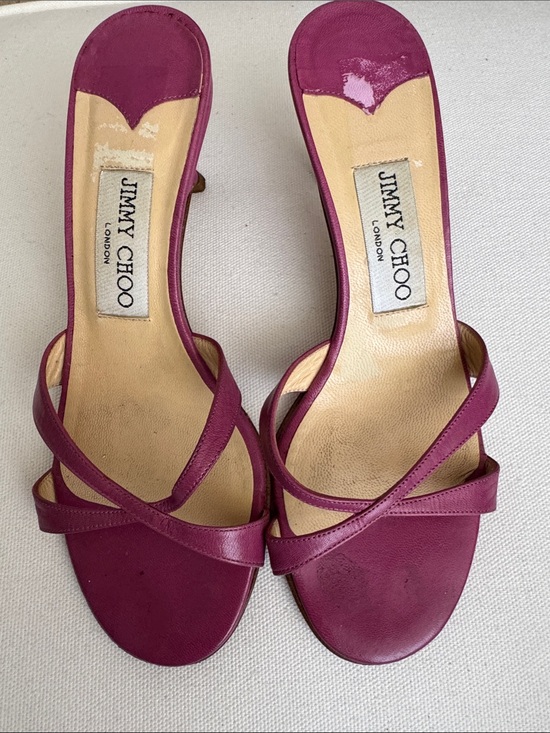 Jimmy Choo Shoes - Vintage Jimmy Choo Magenta Purple Criss Cross Strappy Kitten Heel Mule Sandals